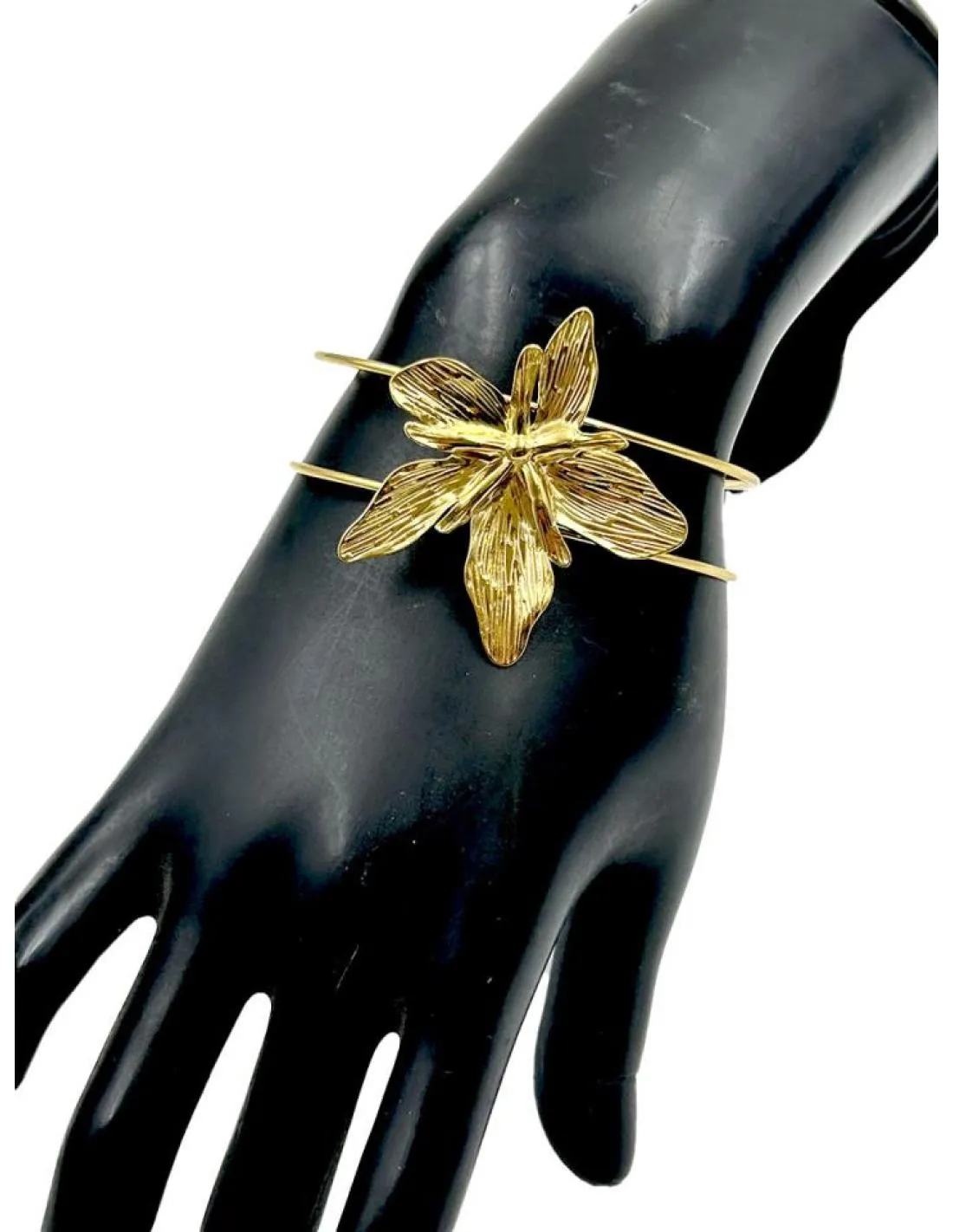 PULSERAS DE FIESTA DORADAS CON PRECIOSA FLOR ESPECIAL BODAS