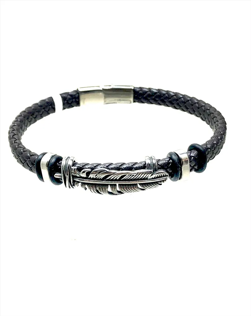 PULSERAS DE HOMBRE MARRONES CON PLUMA DE ACERO COMPLEMENTOS MADRID