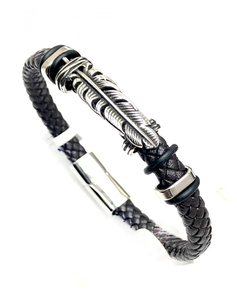 PULSERAS DE HOMBRE MARRONES CON PLUMA DE ACERO COMPLEMENTOS MADRID