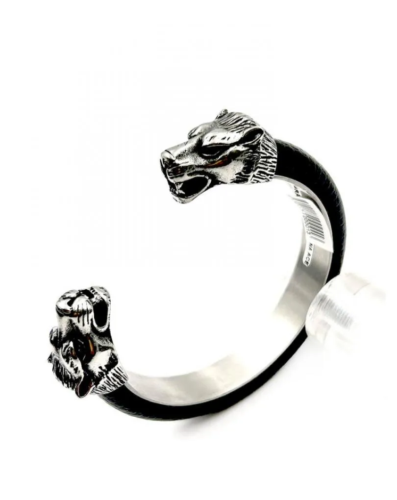 PULSERAS DE HOMBRE NEGRAS CON DOBLE CABEZA FELINA EN ACERO