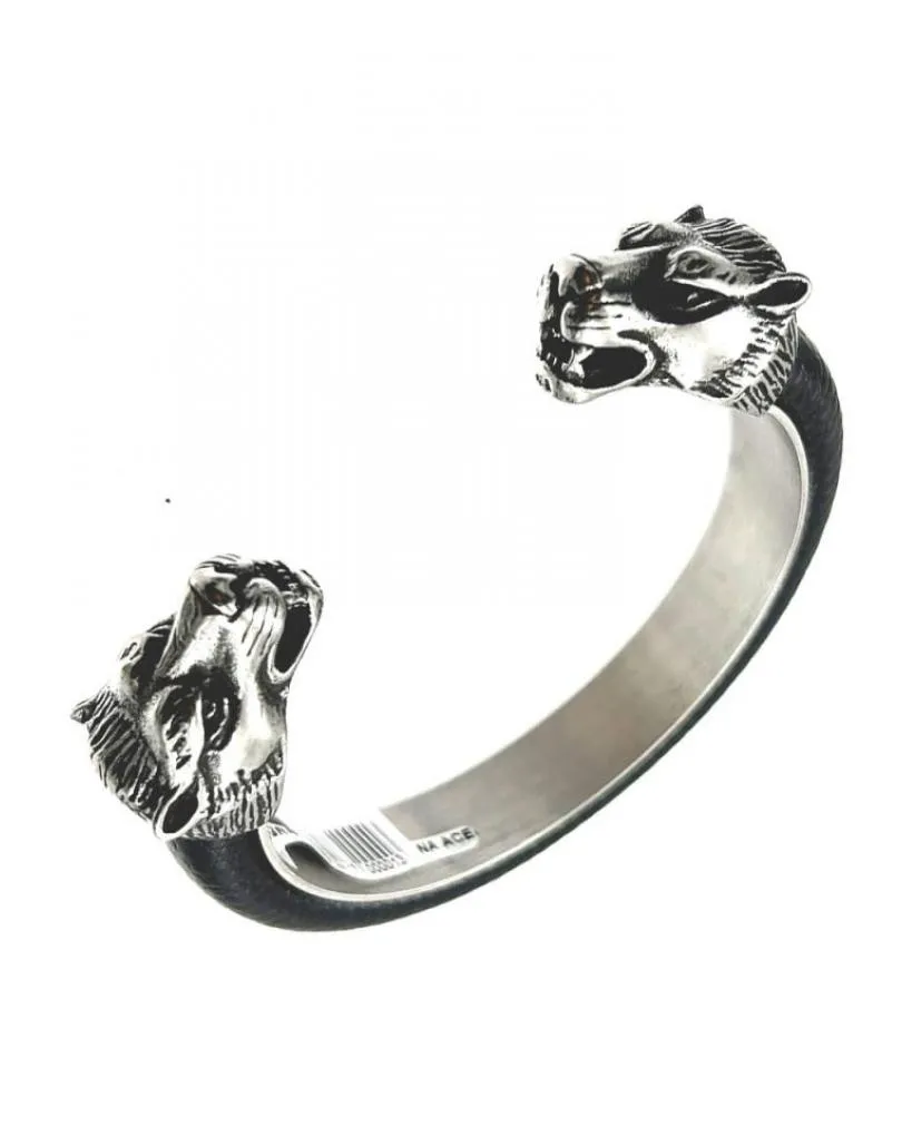 PULSERAS DE HOMBRE NEGRAS CON DOBLE CABEZA FELINA EN ACERO