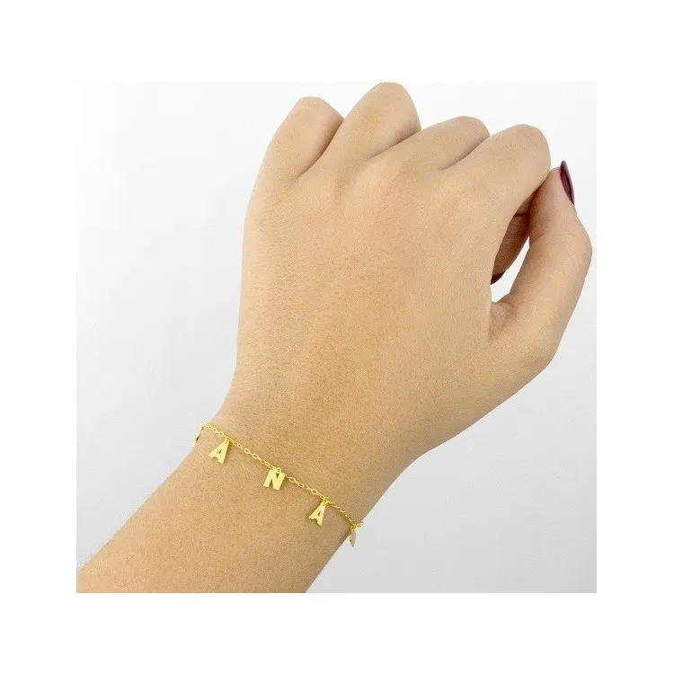 Pulseras de letras y simbolos colgados plata de ley bañado en oro