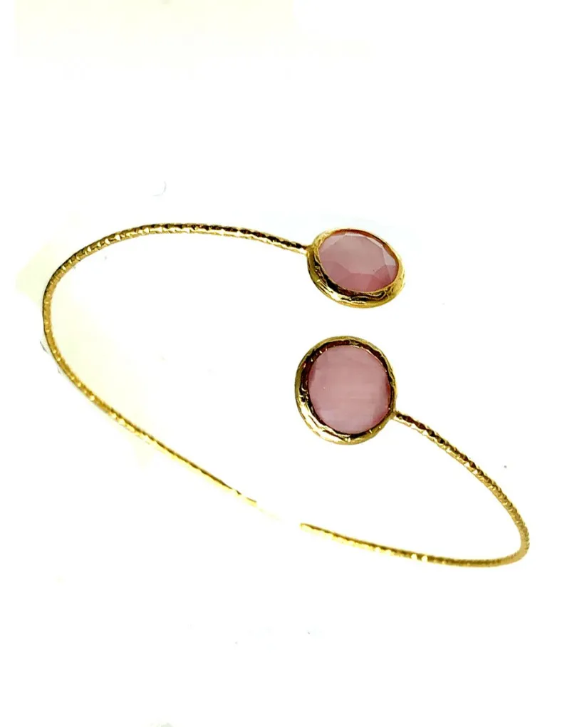 PULSERAS DE MUJER CHAPADAS EN ORO CON VISTOSAS PIEDRAS ROSAS