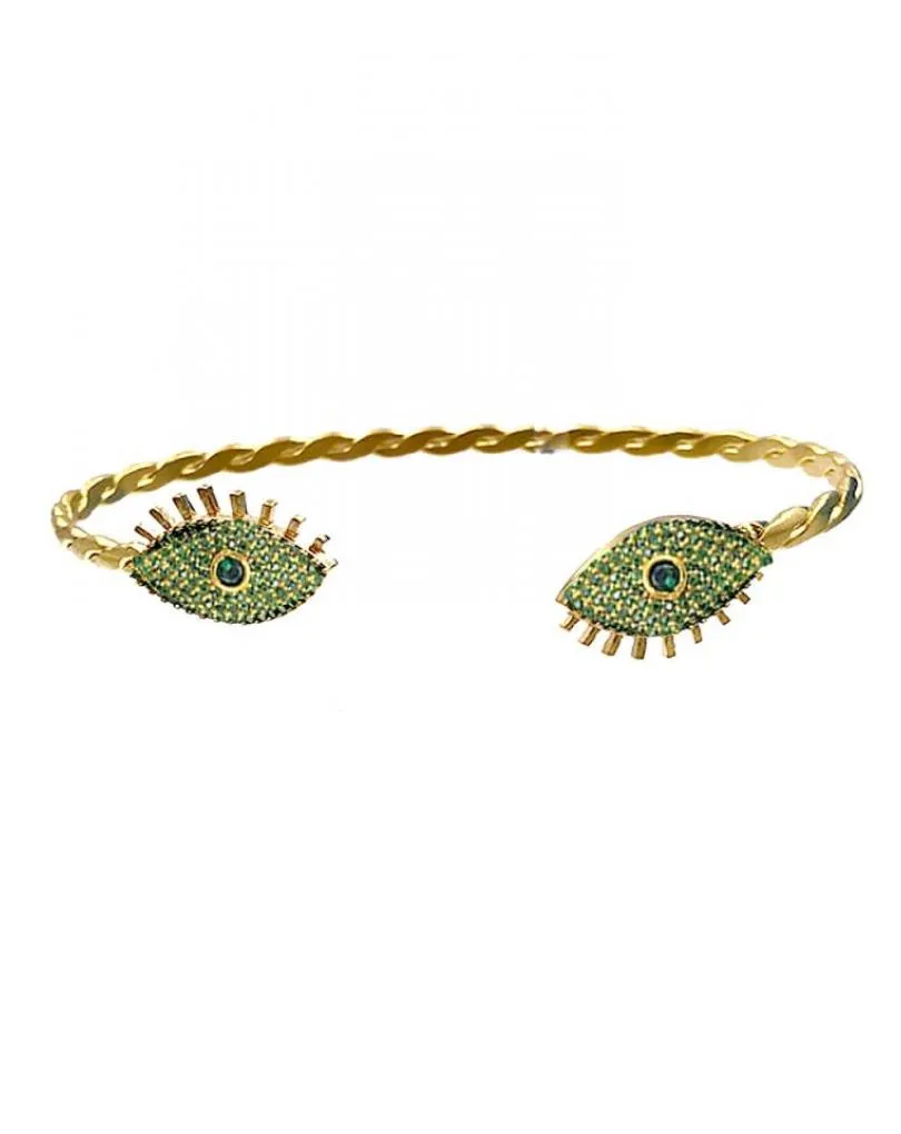 PULSERAS DORADAS Y VERDES ESMERALDA CON OJO DE LA SUERTE