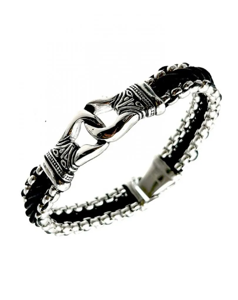 PULSERAS HOMBRE NEGRAS CON ESLABON ACERO Y ORIGINAL DECORACION