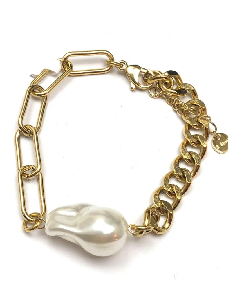 PULSERAS MUJER DE CADENA EN ACERO Y PERLA BARROCA