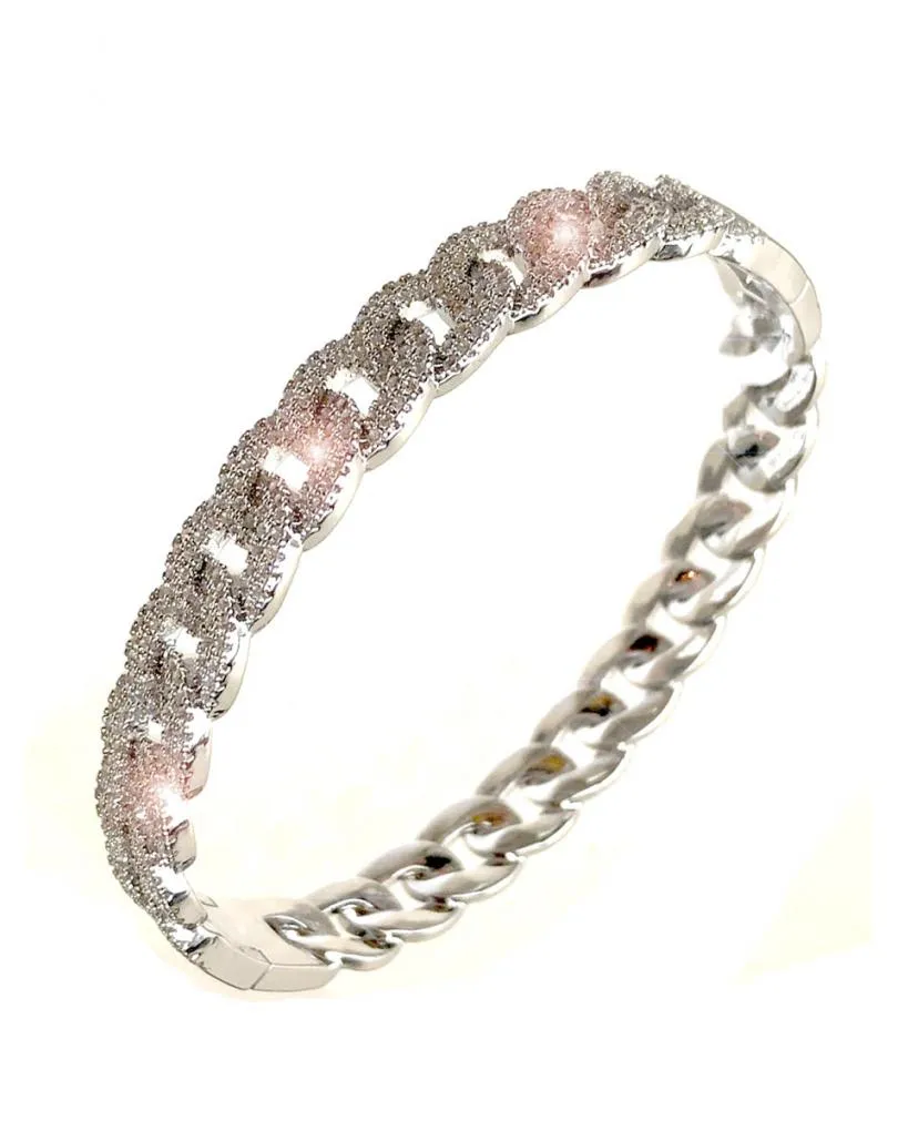 PULSERAS PLATEADAS PARA BODAS DE ESLABON RIGIDO Y CIRCONITAS