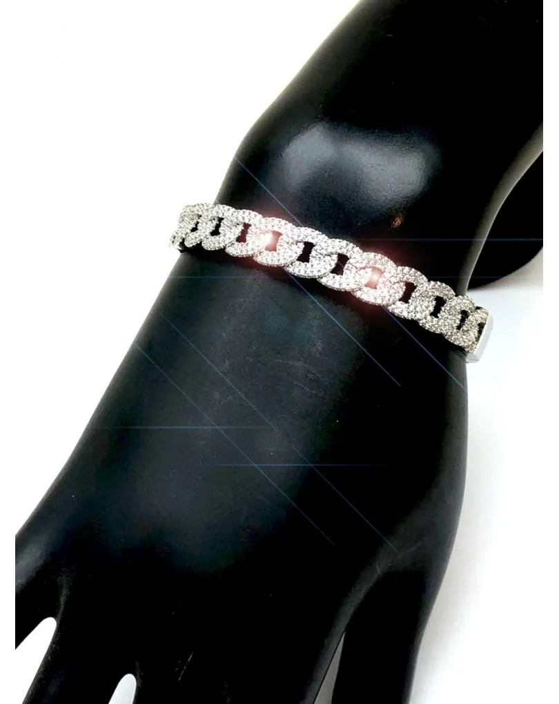 PULSERAS PLATEADAS PARA BODAS DE ESLABON RIGIDO Y CIRCONITAS