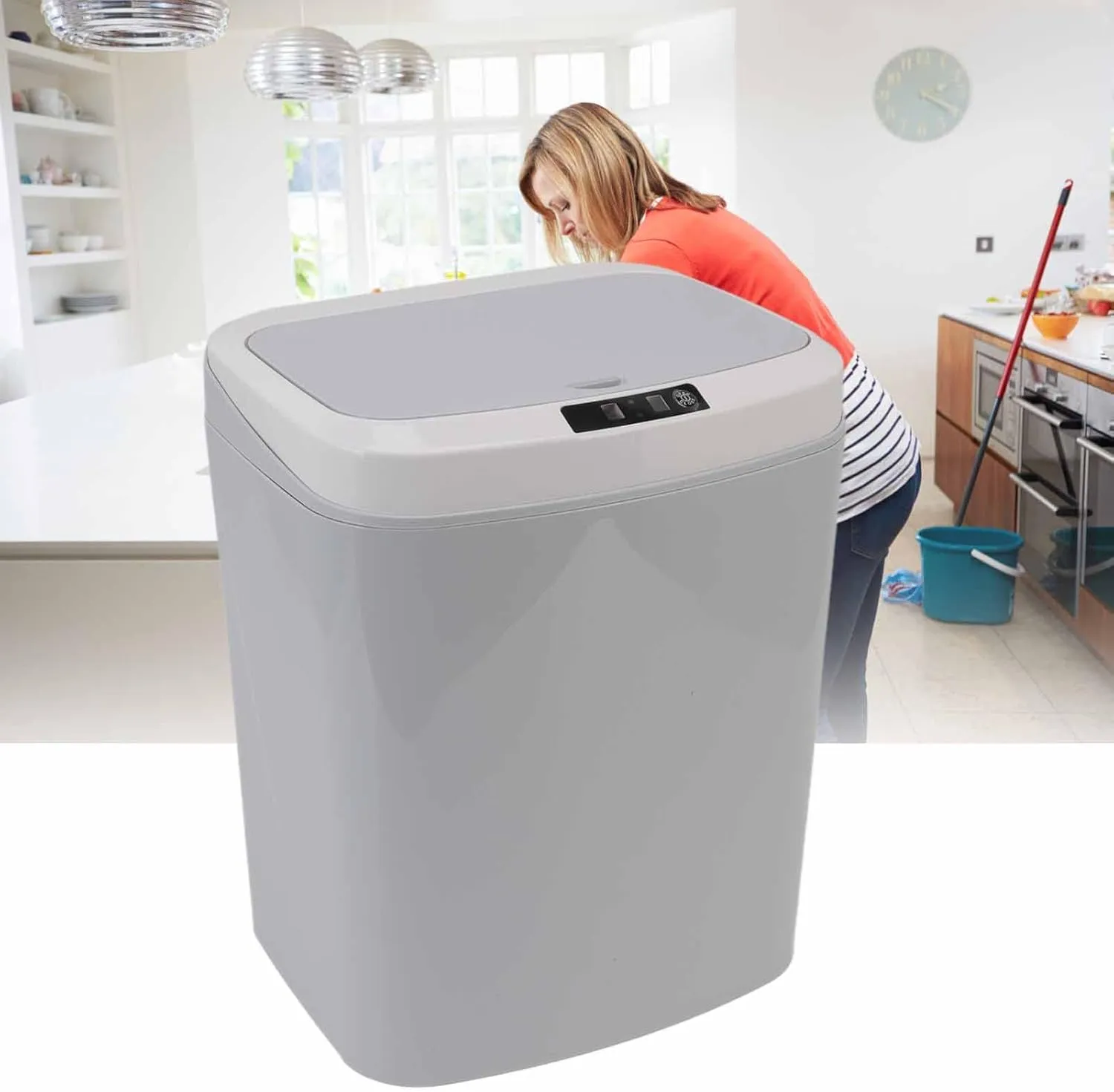Qcwwy Bote de Basura  16L Inducción Infrarroja USB Recargable Sensor Automático Bote de Basura Bote de Basura con Tapa para el H