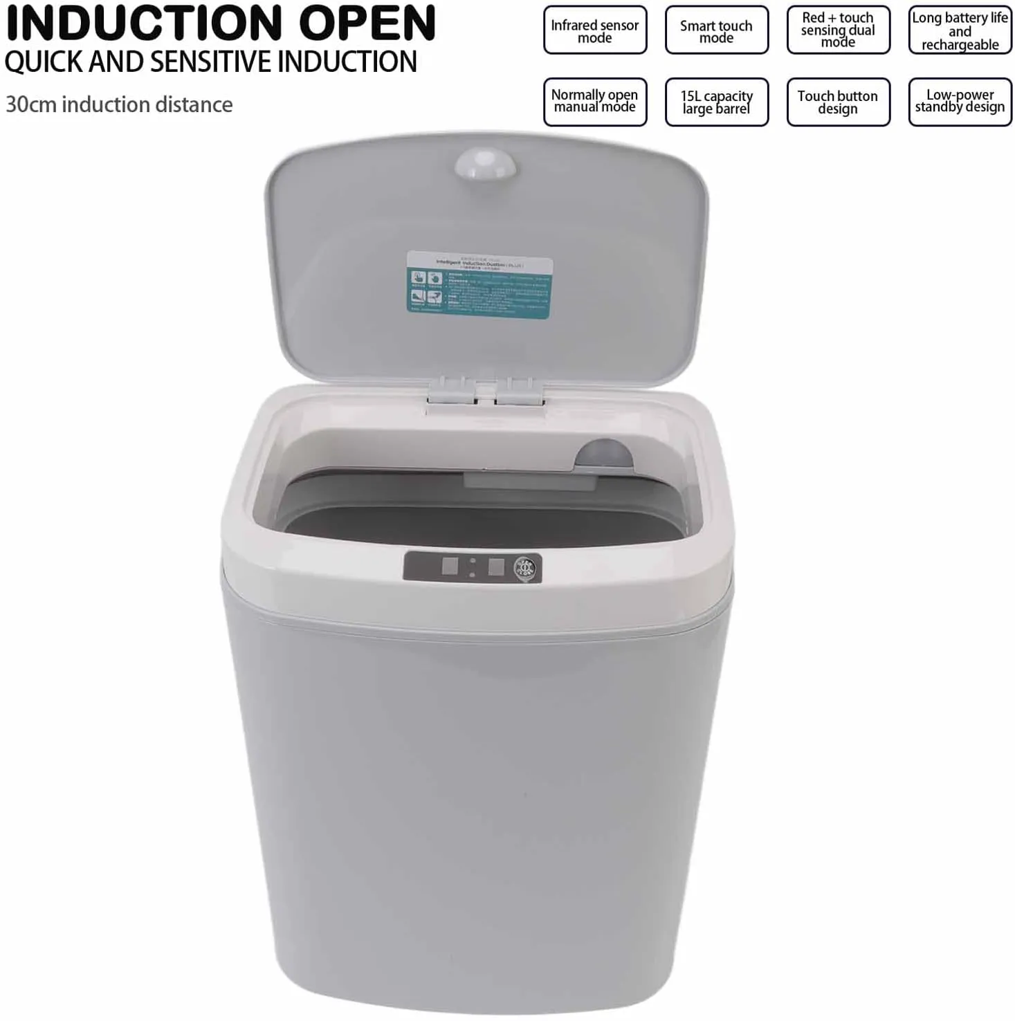 Qcwwy Bote de Basura  16L Inducción Infrarroja USB Recargable Sensor Automático Bote de Basura Bote de Basura con Tapa para el H
