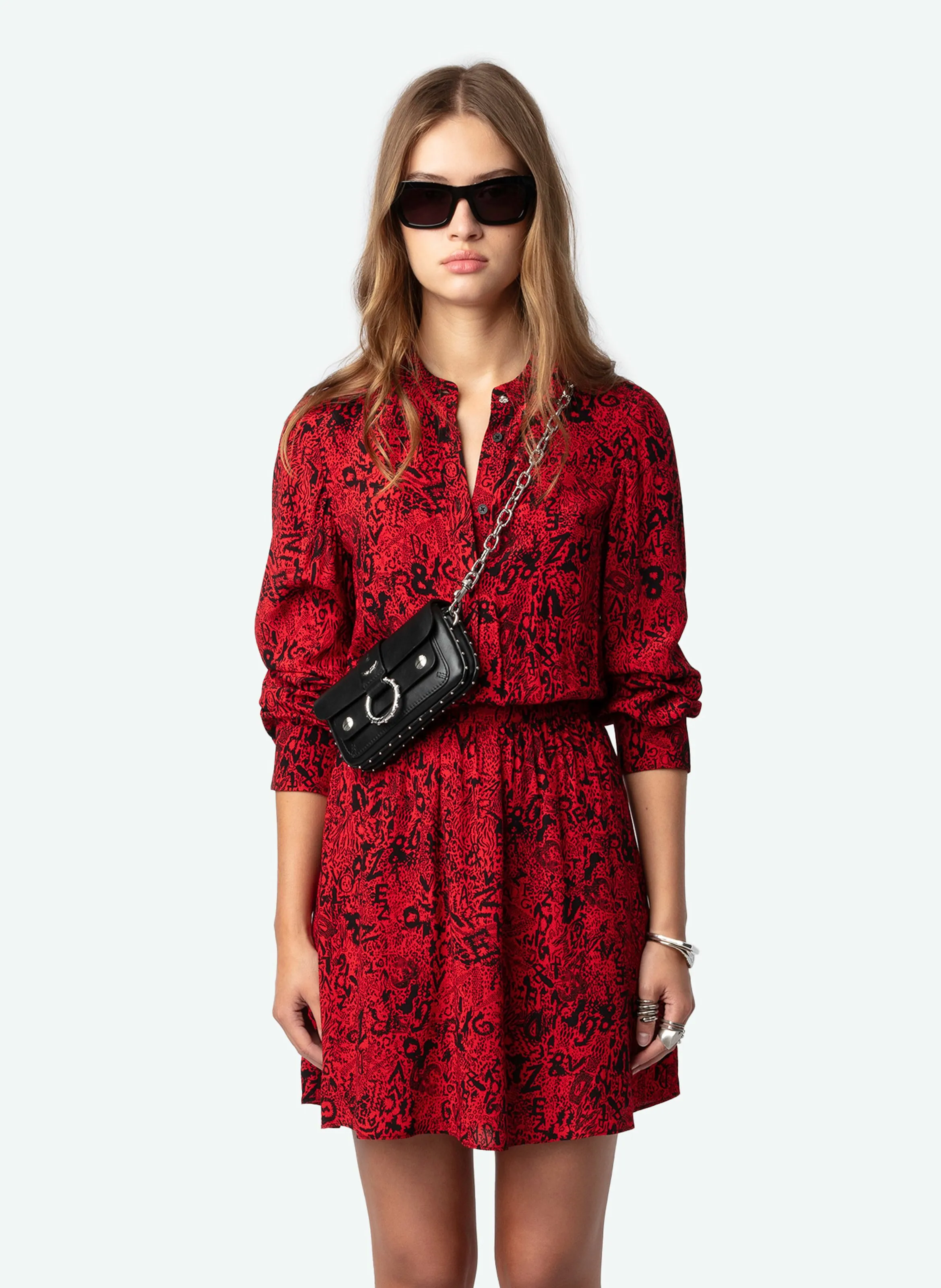 REFLA  VESTIDO CAMISERO RECTO ESTAMPADO EN ROJO