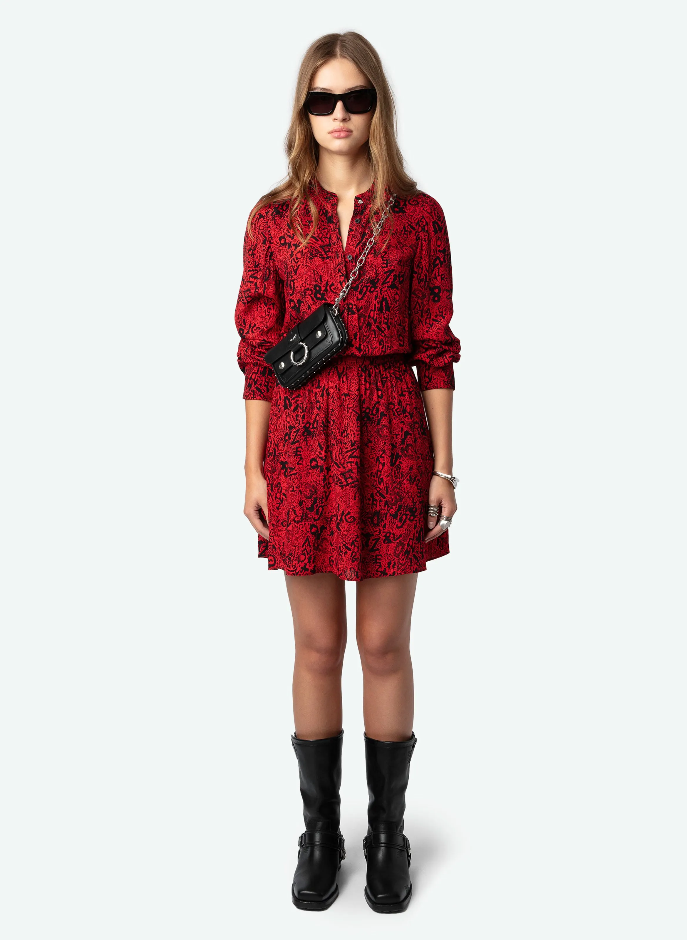 REFLA  VESTIDO CAMISERO RECTO ESTAMPADO EN ROJO