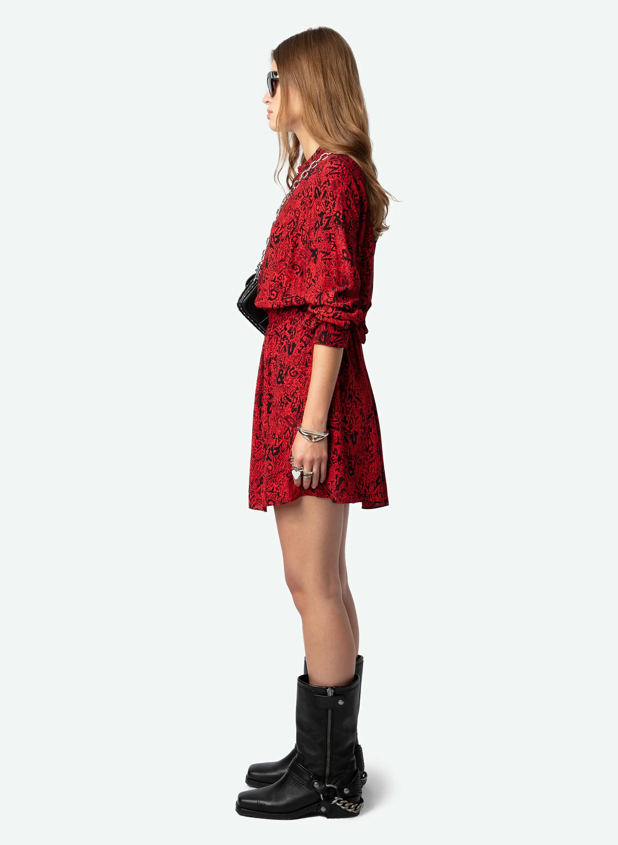 REFLA  VESTIDO CAMISERO RECTO ESTAMPADO EN ROJO
