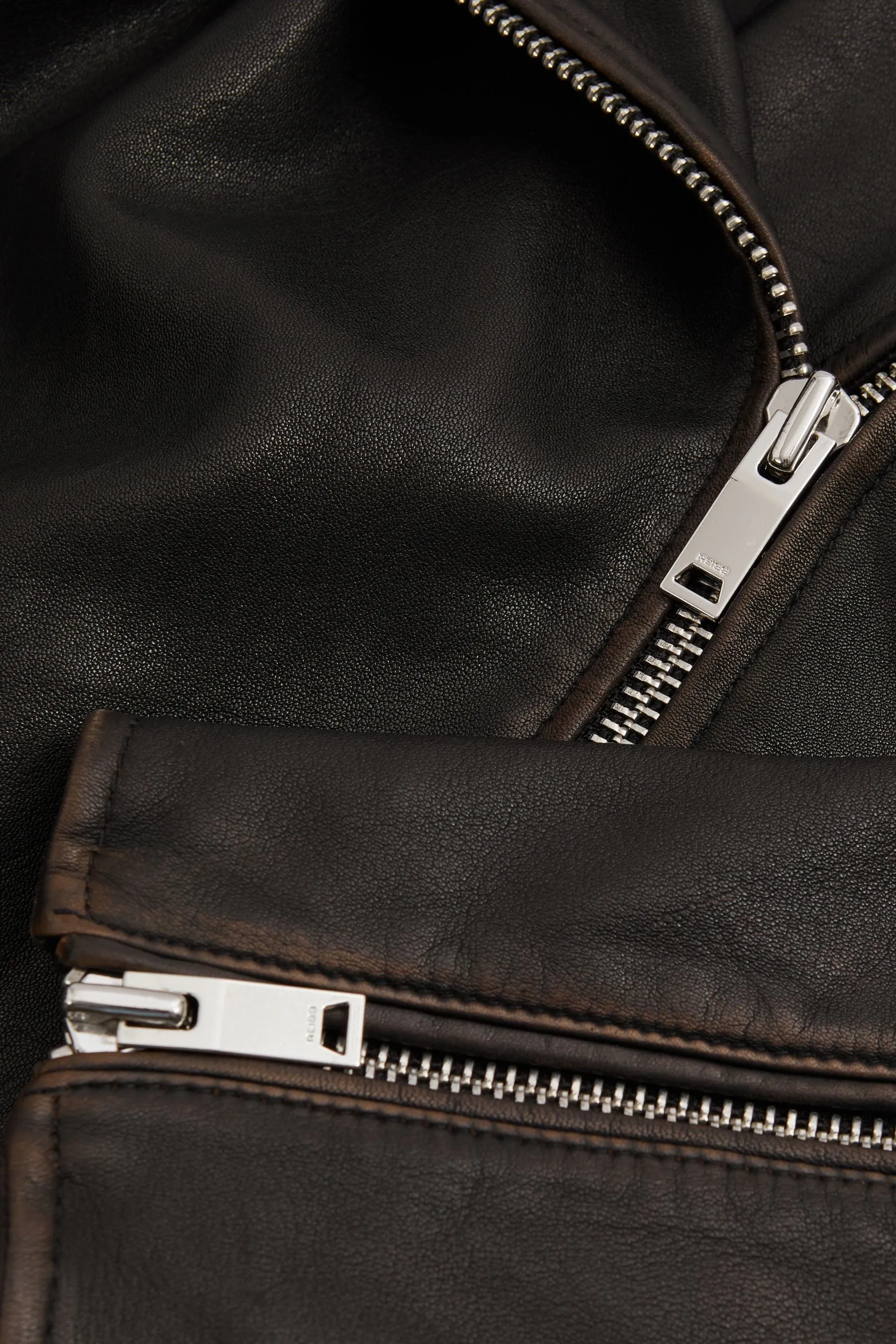 Reiss Beau Relaxed Leather Biker Jacket