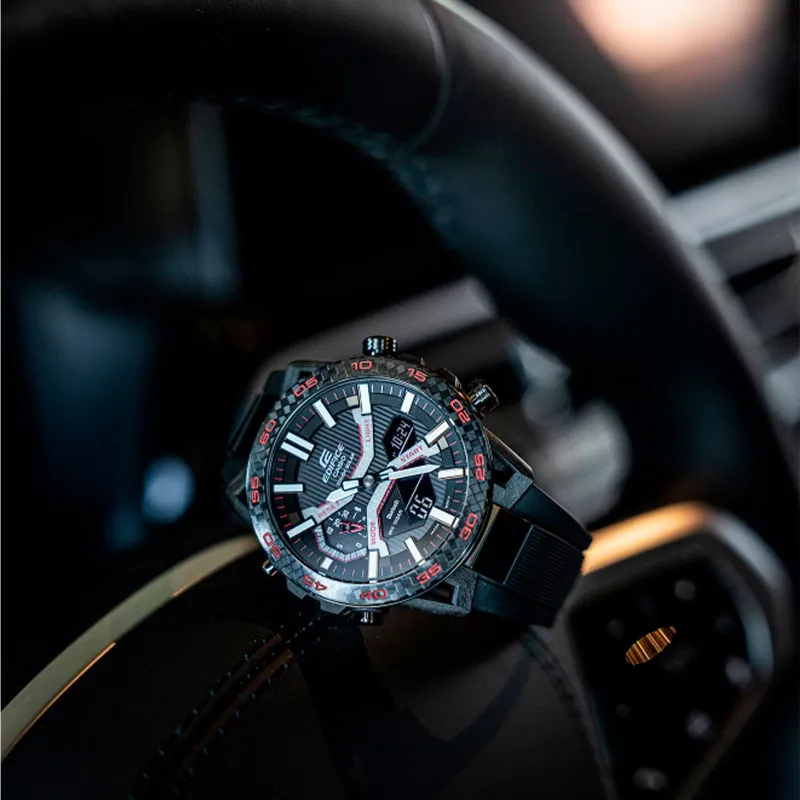 RELOJ CASIO EDIFICE ACERO NEGRO CORREA RESINA ECB2000PB1A