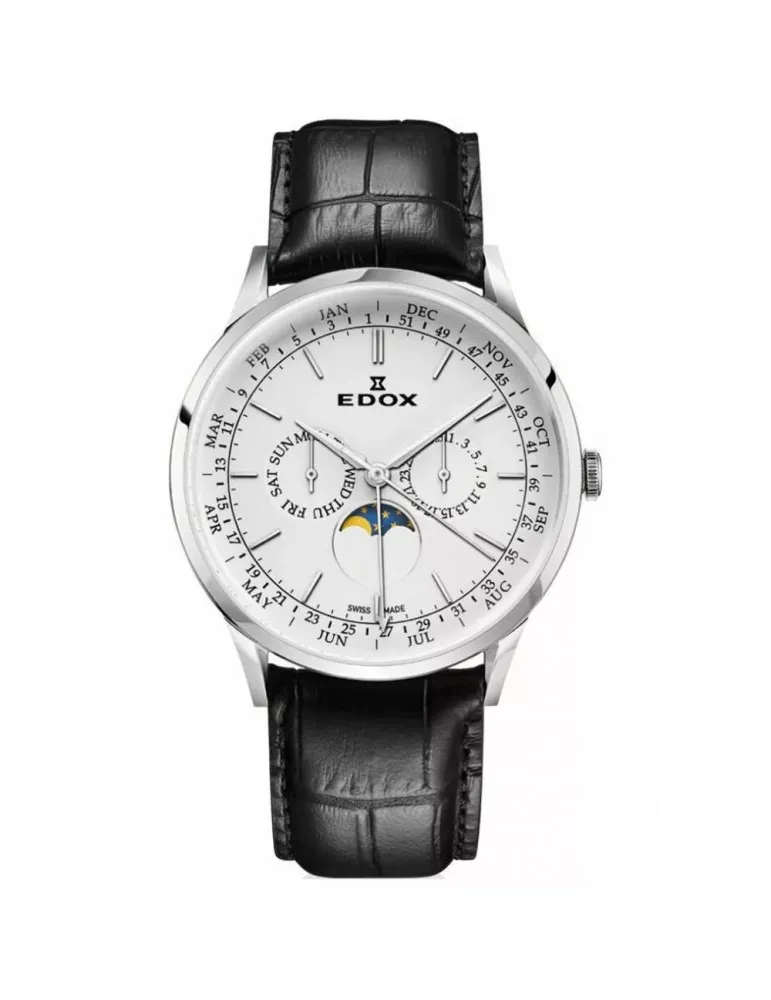 Reloj Edox Swiss Made Hombre Fase Lunar Multifunción 401013CAIN