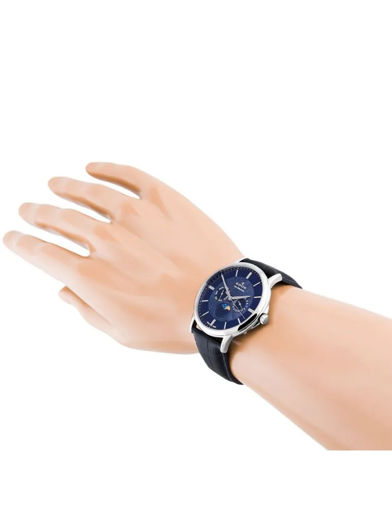 Reloj Edox Swiss Made Les Bémonts Hombre Fase Lunar Azul 400023BUIN
