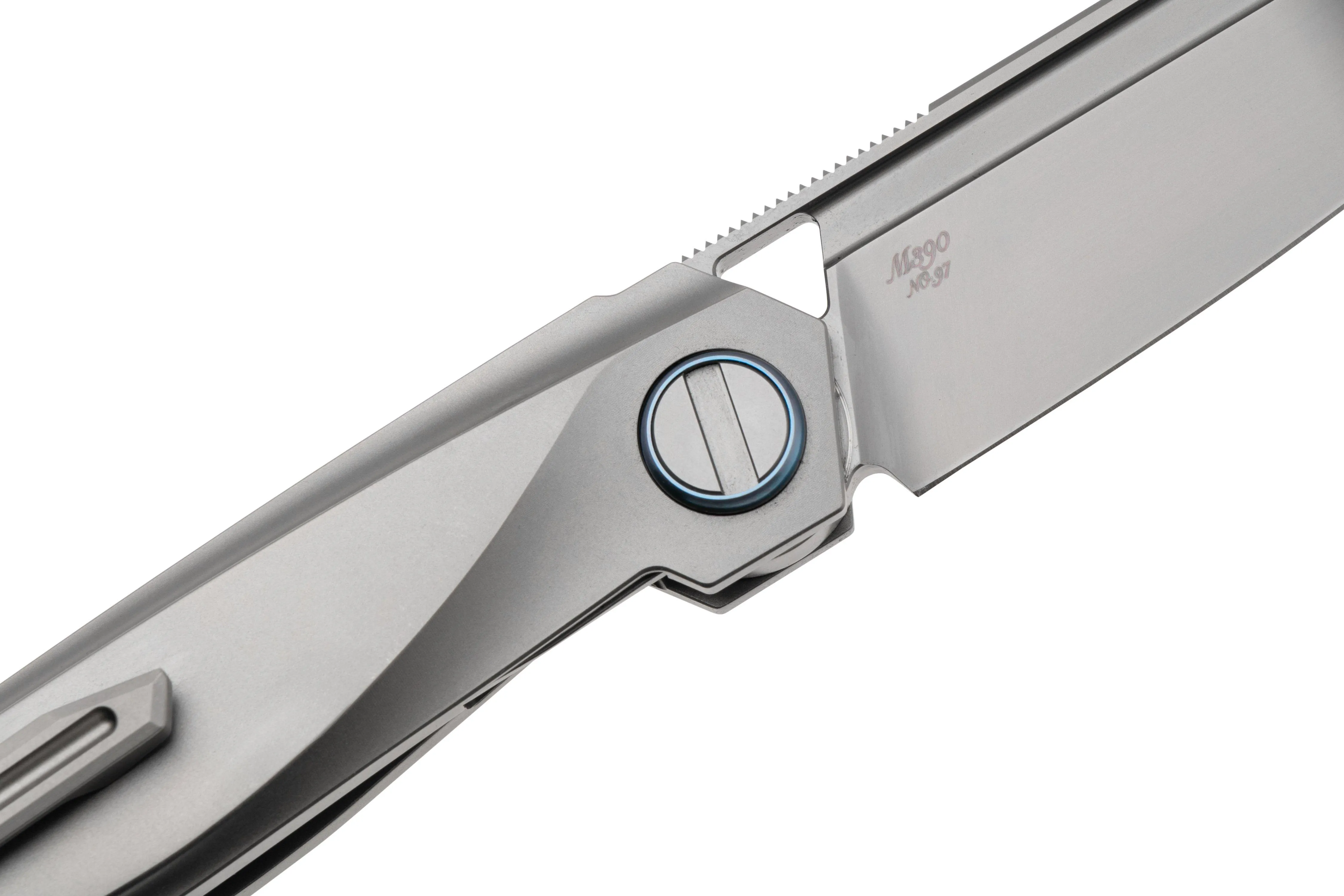 RIKE KNIFE BAIDI 132051 BEAD BLASTED BOHLER M390, TITANIUM, GREEN CARBON FIBER INLAY, NAVAJA