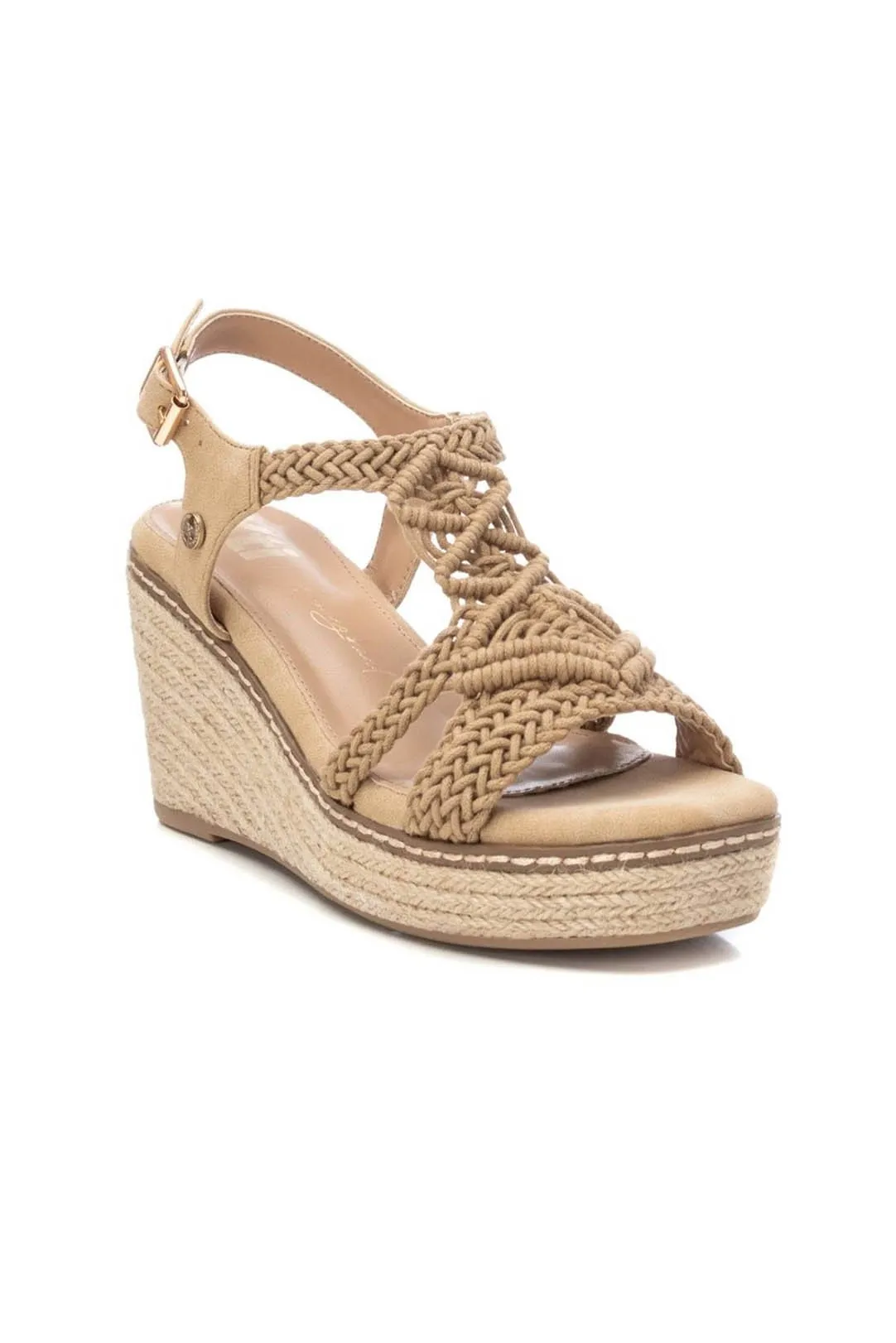 SANDALIA CUÑA CROCHET BEIGE
