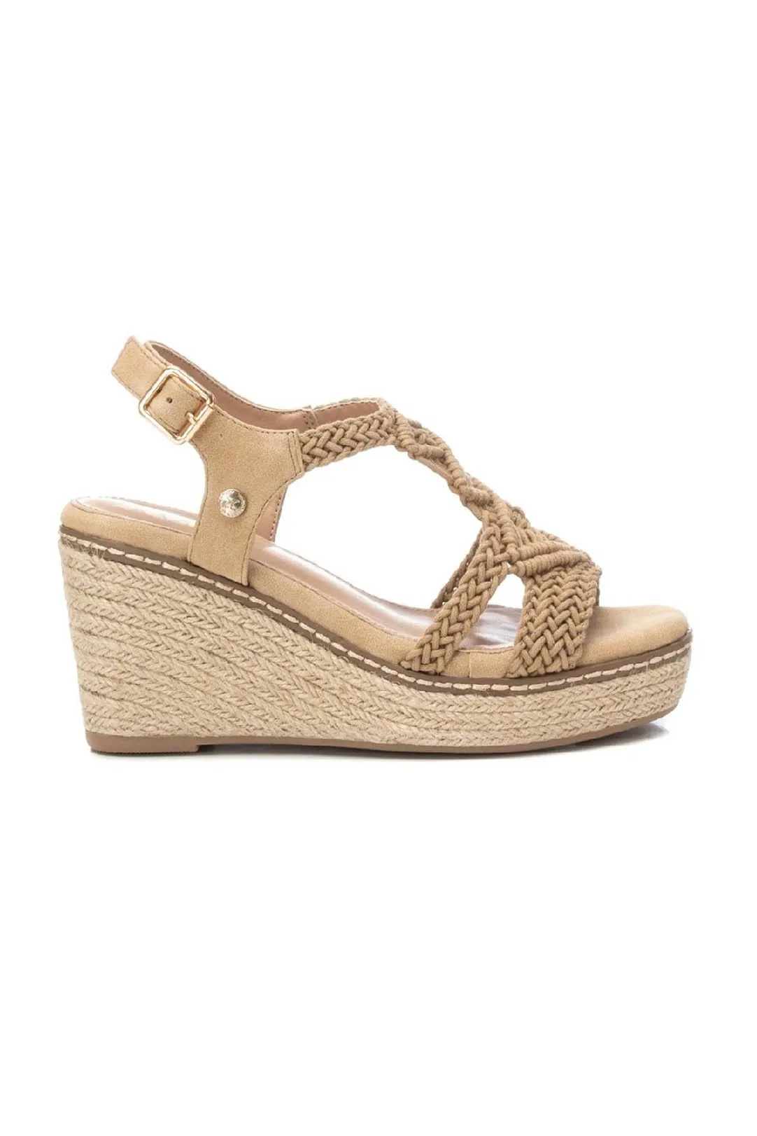 SANDALIA CUÑA CROCHET BEIGE