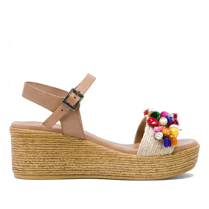 Sandalias cuña Porronet CON ABALORIOS TAUPE COLORES IRATI