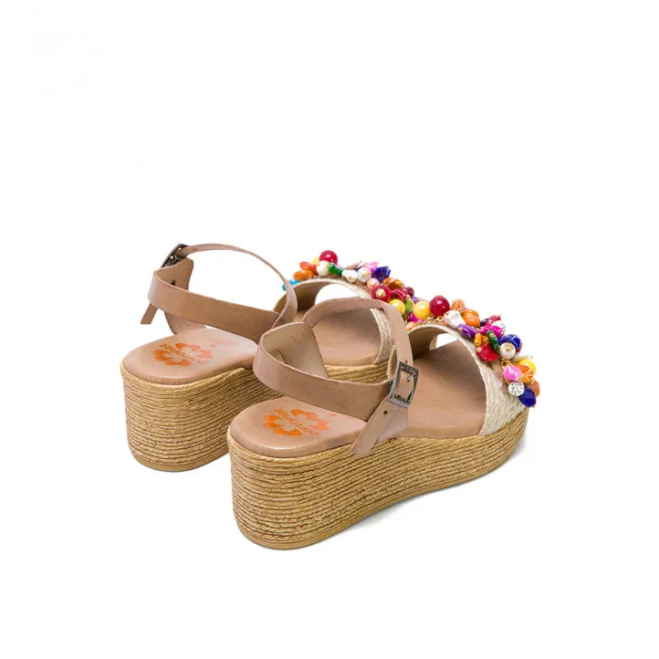 Sandalias cuña Porronet CON ABALORIOS TAUPE COLORES IRATI