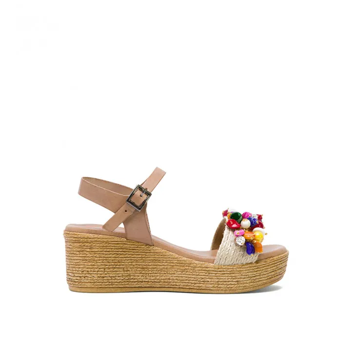 Sandalias cuña Porronet CON ABALORIOS TAUPE COLORES IRATI
