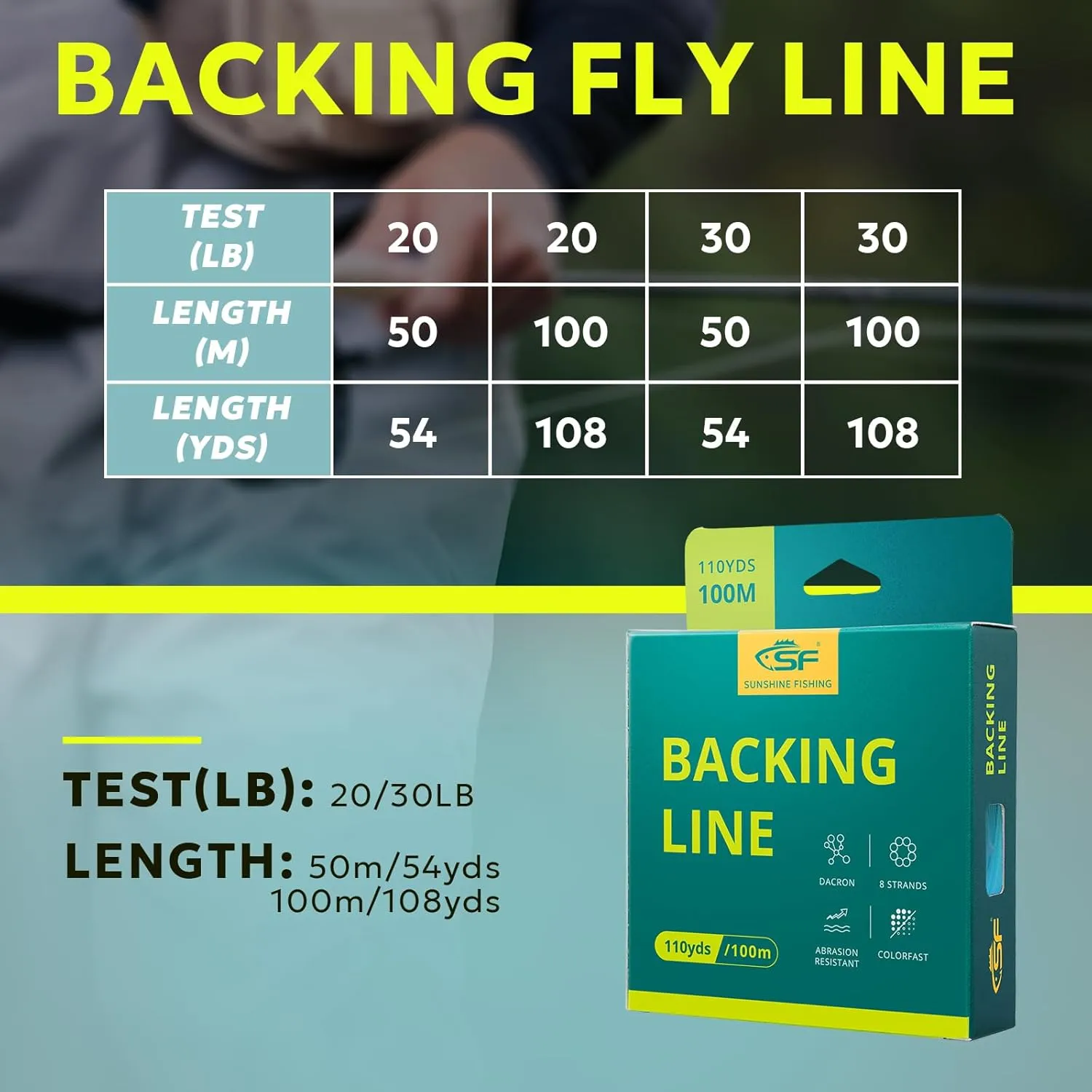 SF Sedal Trenzado de Pesca con Mosca Sedal de Trucha Línea de Respaldo 20LB 30LB 100m / 108yds