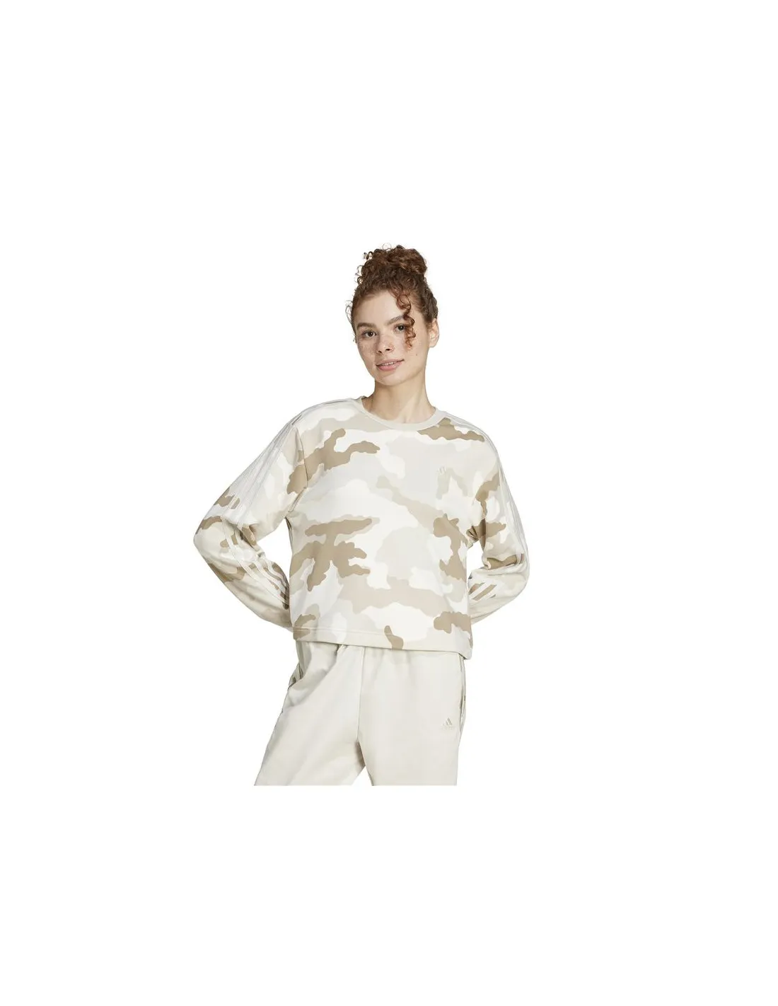 Sudadera adidas Essentials 3 Bandas Camo Print Cropped Mujer Beige
