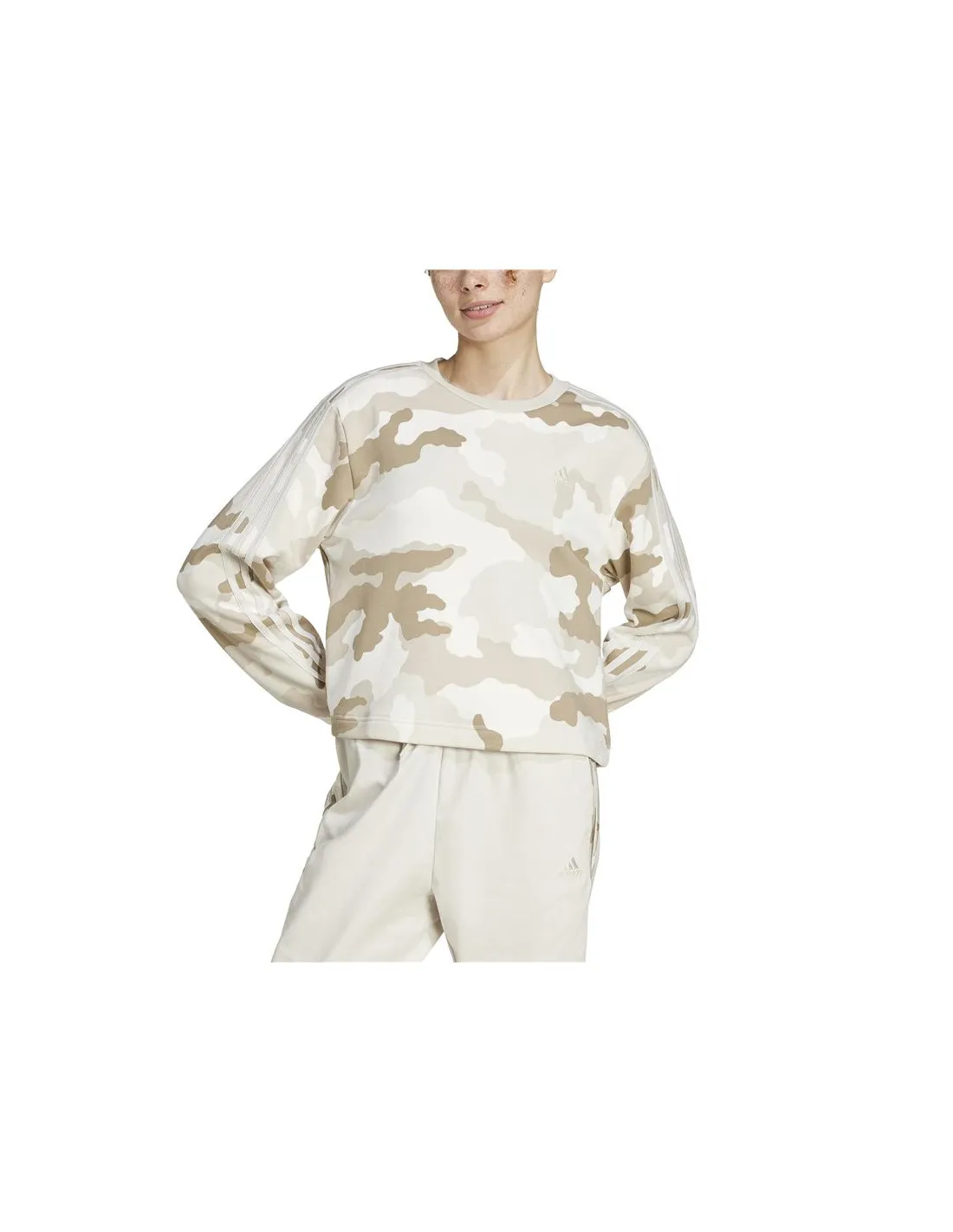 Sudadera adidas Essentials 3 Bandas Camo Print Cropped Mujer Beige
