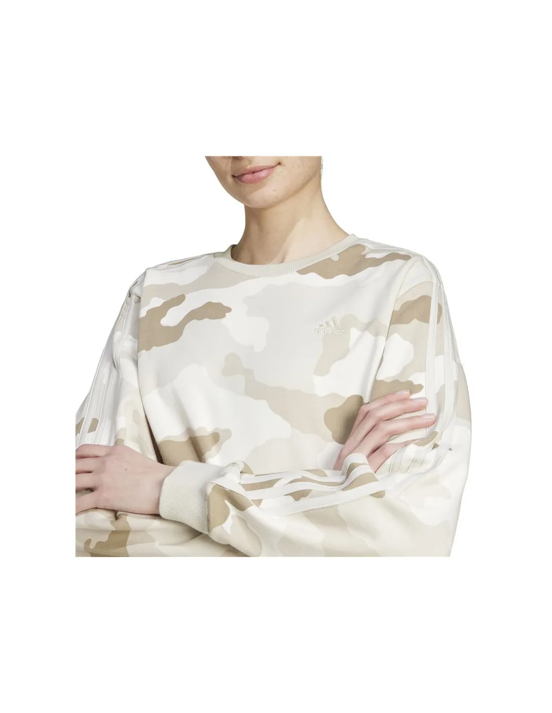 Sudadera adidas Essentials 3 Bandas Camo Print Cropped Mujer Beige