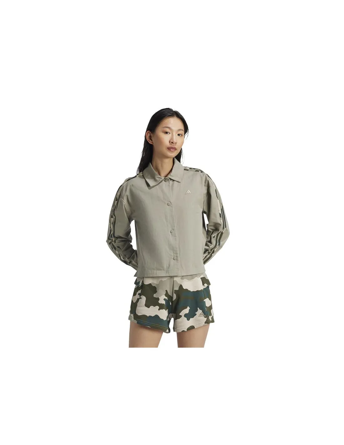 Sudadera adidas Essentials Camo Printed 3 Bandas Twill Coach Mujer Gris