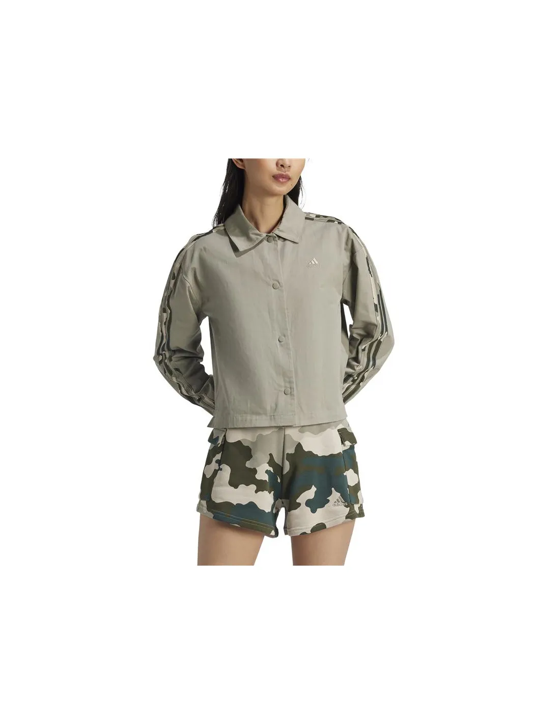 Sudadera adidas Essentials Camo Printed 3 Bandas Twill Coach Mujer Gris