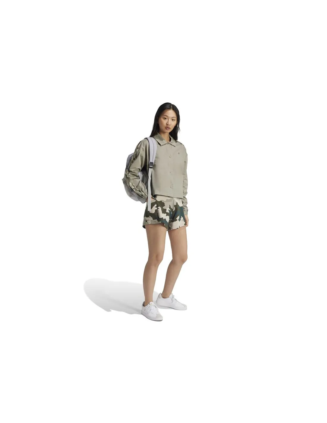 Sudadera adidas Essentials Camo Printed 3 Bandas Twill Coach Mujer Gris