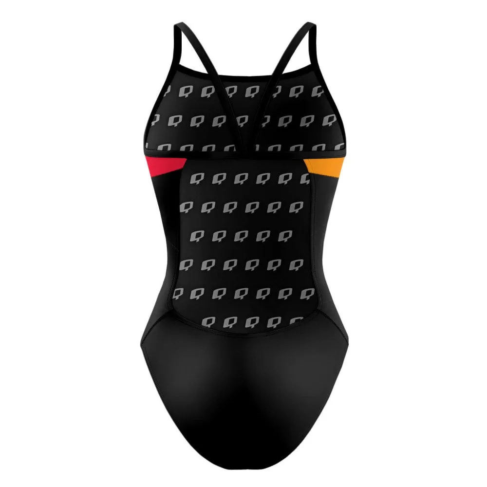 TRICOLOR BLACK, ORANGE AND RED  SUNBACK TANK SWIMSUIT