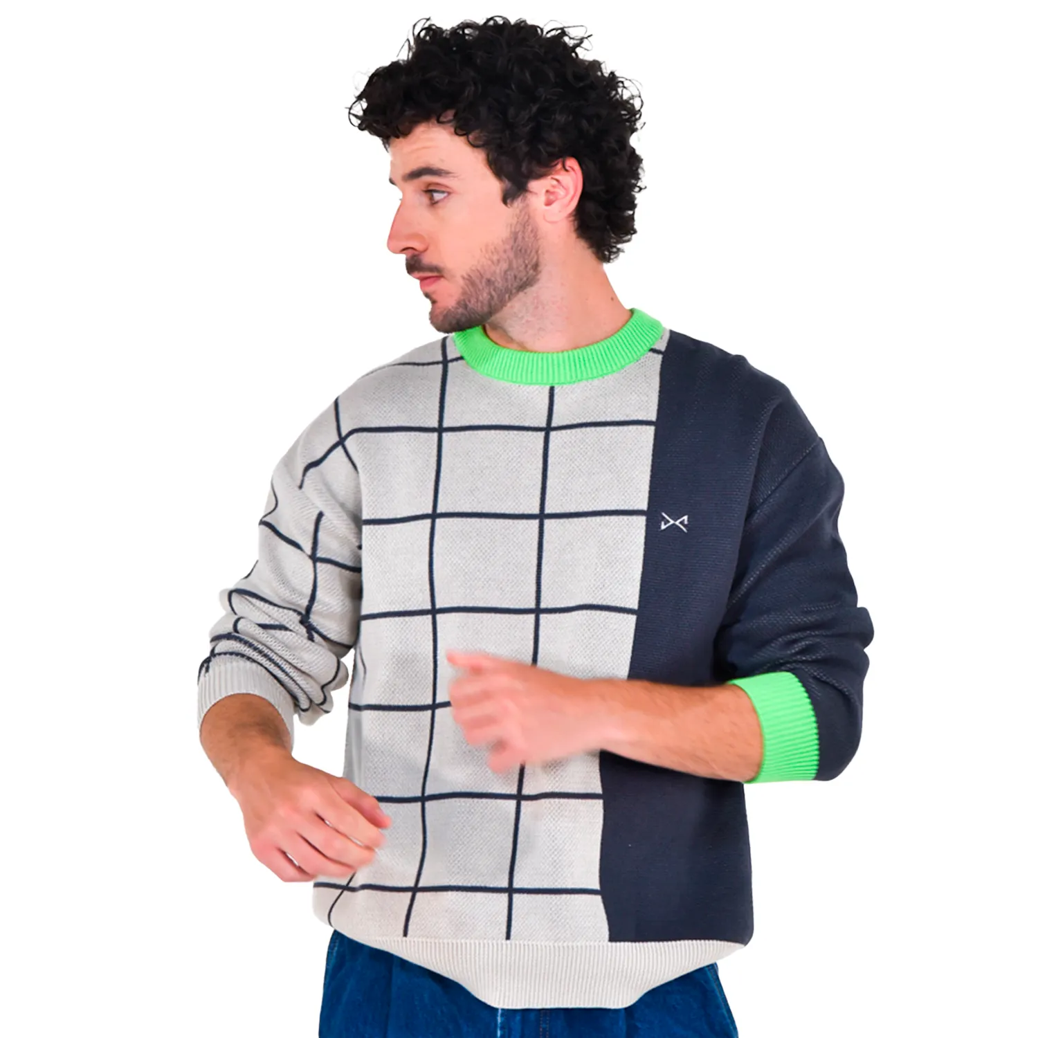 Unisex Knitted Jacquard Sweater GRIS/AZUL