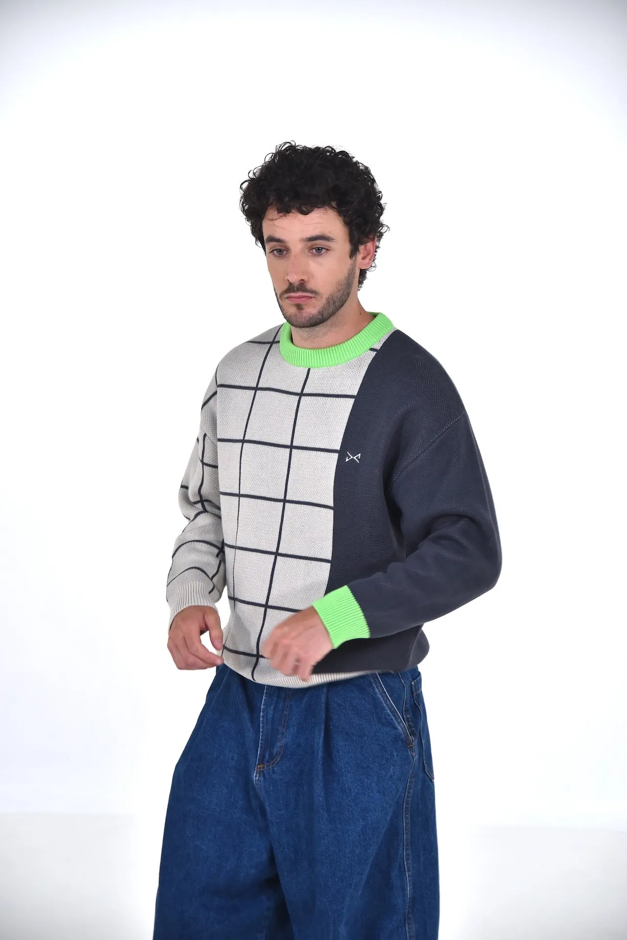 Unisex Knitted Jacquard Sweater GRIS/AZUL