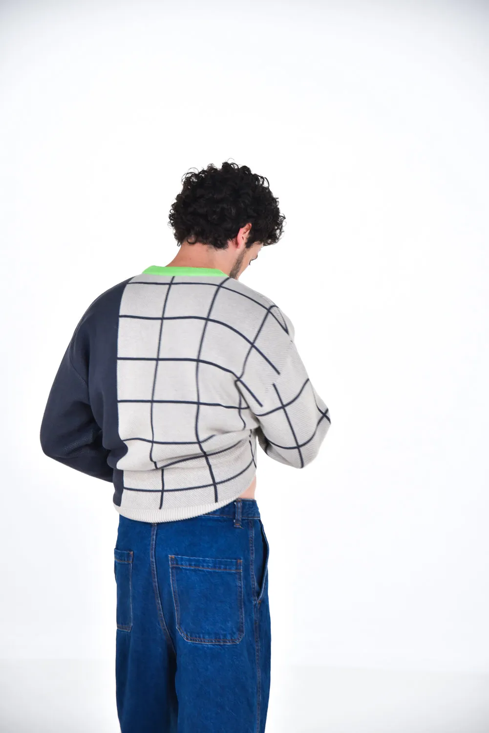 Unisex Knitted Jacquard Sweater GRIS/AZUL