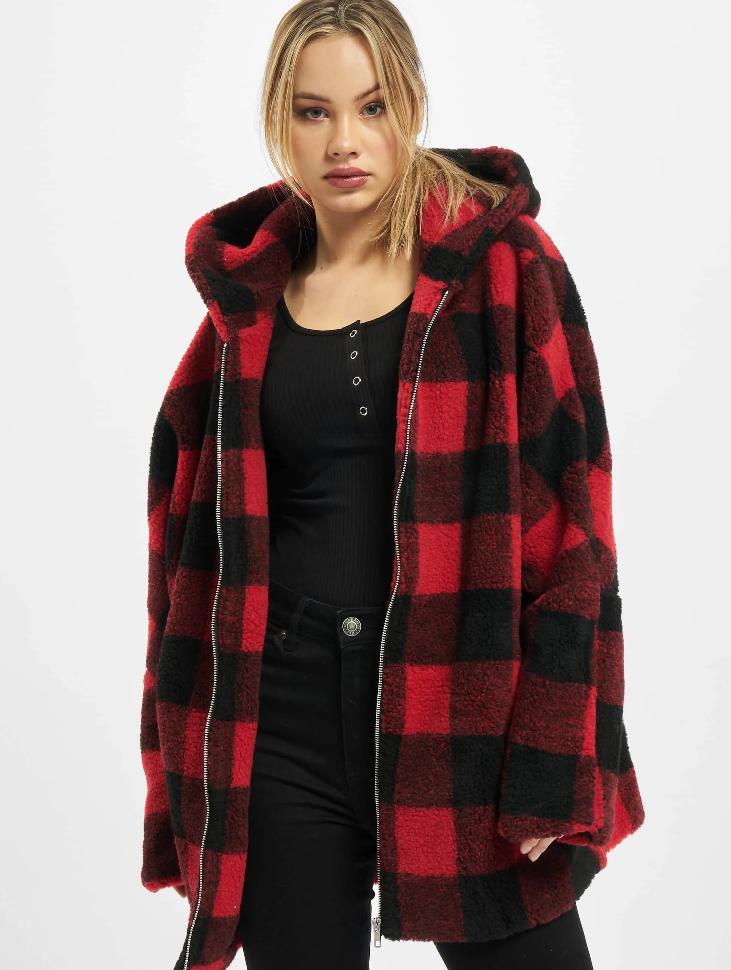 Urban Classics Ladies Hooded Oversized Check Sherpa