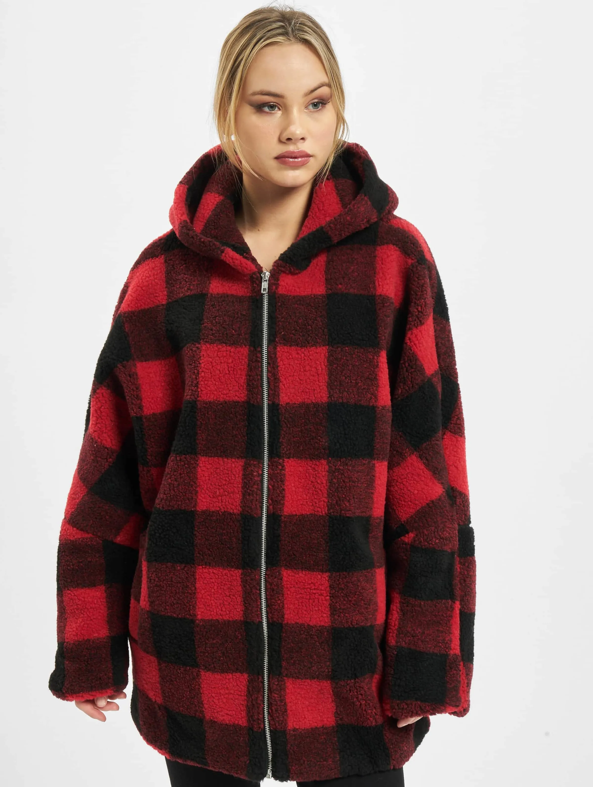 Urban Classics Ladies Hooded Oversized Check Sherpa