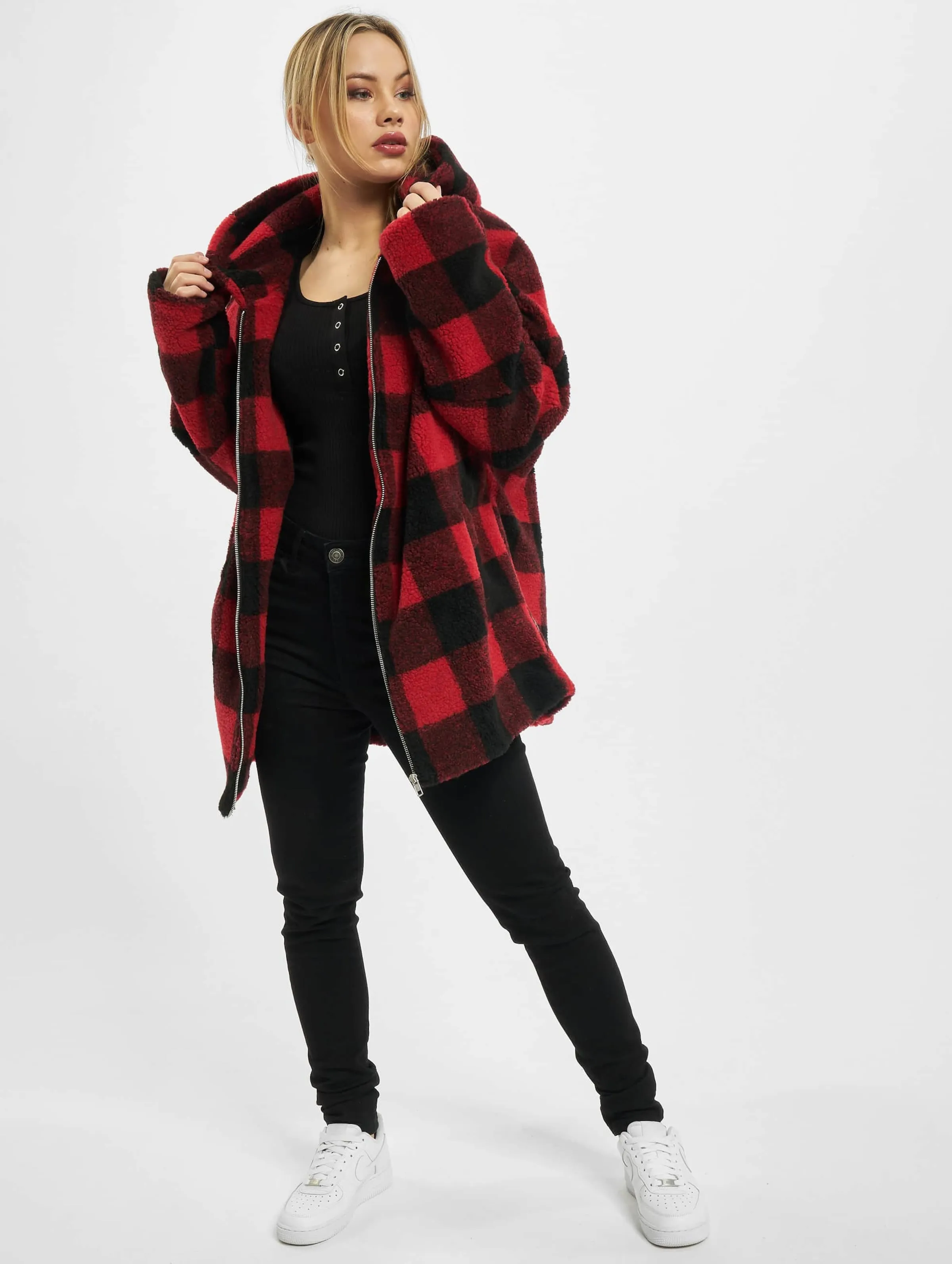 Urban Classics Ladies Hooded Oversized Check Sherpa