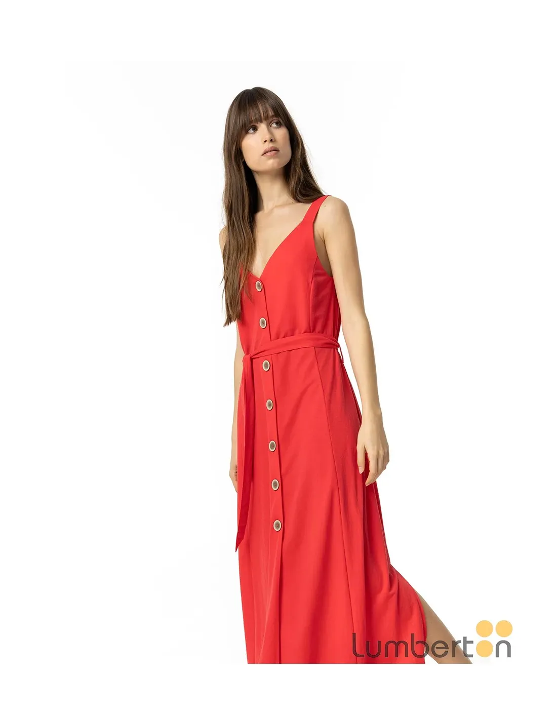 Vestido largo abotonado rojo SHARAR