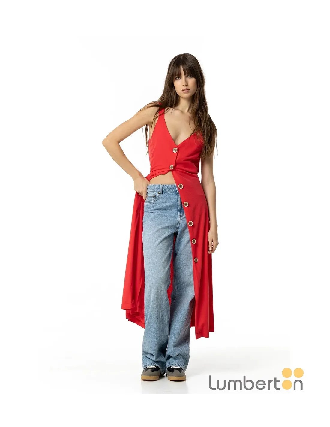 Vestido largo abotonado rojo SHARAR