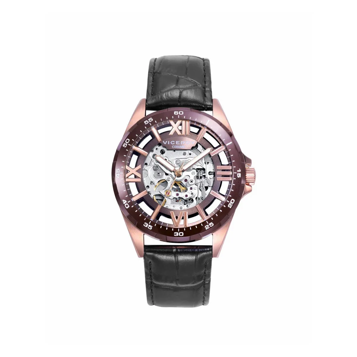 VICEROY RELOJ DE HOMBRE MAGNUM CAJA DE ACERO EN IP ROSA Y CORREA DE PIEL NEGRA  VICEROY