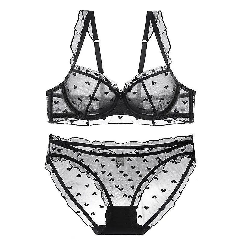 Women Black Lingerie Sexy Sets with Underwire Lace Bra and Panty Set Push Up Two Piece Lingerie