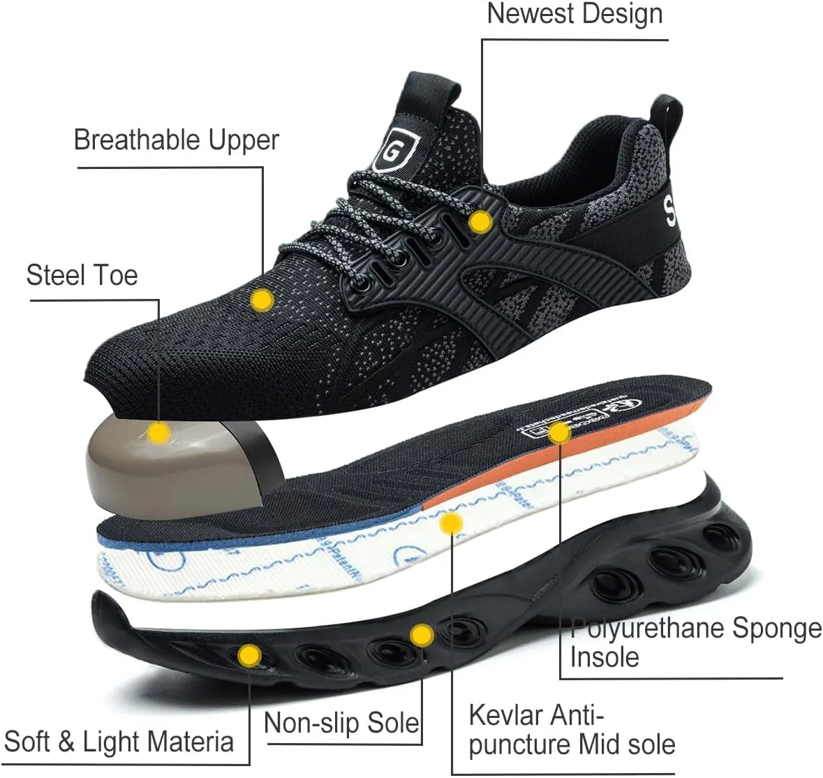 Zapatos de Seguridad para Hombre Mujer Zapatillas de Trabajo Ligero Comodo Calzado de Seguridad con Punteras de Acero Transpirab
